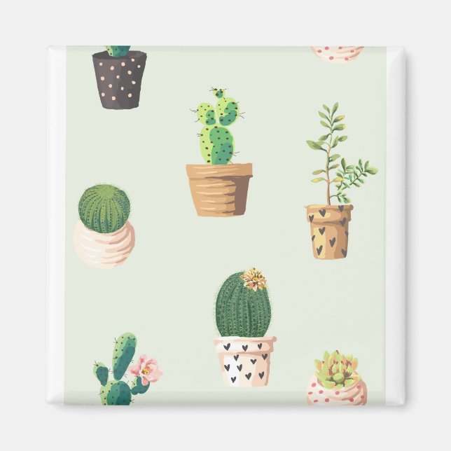 Cactus Plants Pots Flowers Pattern Cute Magnet (Front)