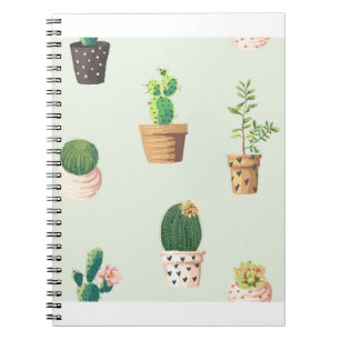Cactus Plants Pots Flowers Pattern Cute Notebook