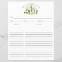 Cactus Plants Succulents Recipe Card Binder Insert