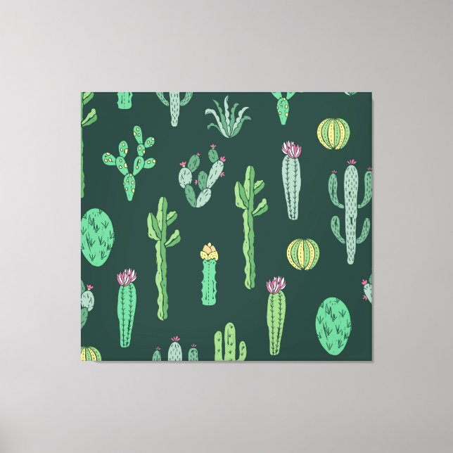 Cactus Plants: Vintage Seamless Background Canvas Print (Front)