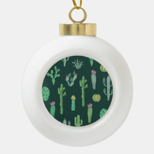 Cactus Plants: Vintage Seamless Background Ceramic Ball Christmas Ornament