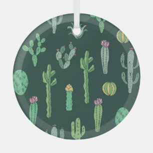 Cactus Plants: Vintage Seamless Background Glass Tree Decoration