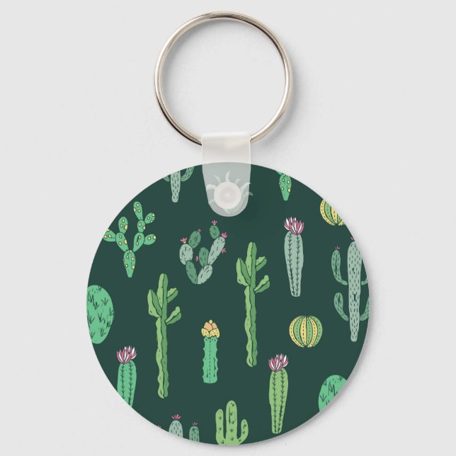 Cactus Plants: Vintage Seamless Background Key Ring (Front)