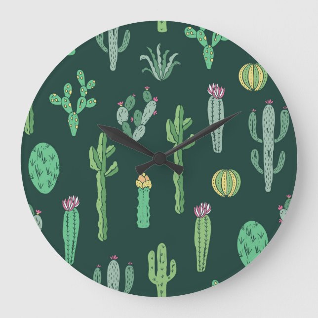 Cactus Plants: Vintage Seamless Background Large Clock (Front)