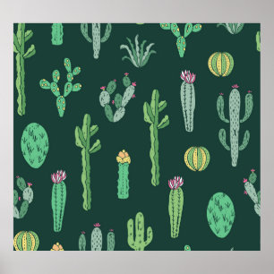 Cactus Plants: Vintage Seamless Background Poster