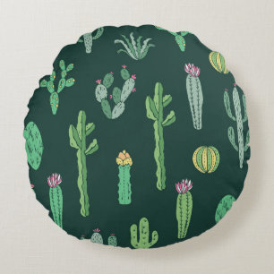 Cactus Plants: Vintage Seamless Background Round Cushion