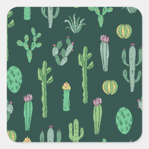 Cactus Plants: Vintage Seamless Background Square Sticker