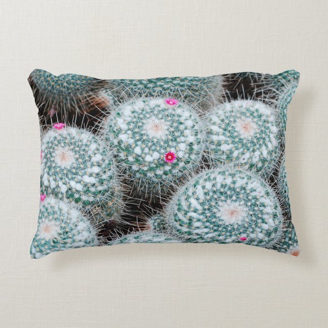 Cactus Plants with Tiny Pink Flowers Decorative Cushion (Front)