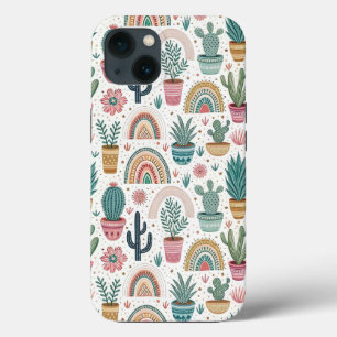 Cactus Pot with Plants, Flowers and Rainbows iPhone 13 Case