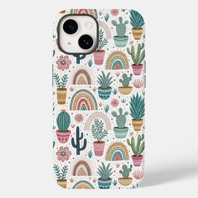Cactus Pot with Plants, Flowers and Rainbows Case-Mate iPhone Case (Back)