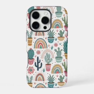 Cactus Pot with Plants, Flowers and Rainbows iPhone 16 Pro Case