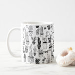 Cactus Potted Plants Cute Pattern Black & White Coffee Mug<br><div class="desc">Adorable hand drawn cute cacti pattern with potted plants. You can customise it by adding background colours and also add colour to the inside and handle. Makes a great gift! Check out my shop for more!</div>