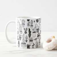 Cactus Potted Plants Cute Pattern Black & White