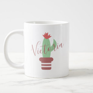 Cactus Potted Striped Name Giant Coffee Mug