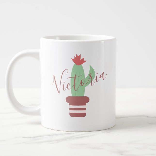 Cactus Potted Striped Name  Giant Coffee Mug (Left)