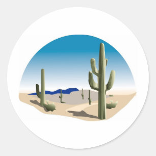 Cactus Prairie Scene Classic Round Sticker