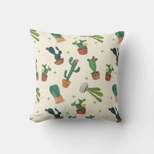 Cactus Print Decor Pillow, Southwest Outdoor Decor Cushion (Front)