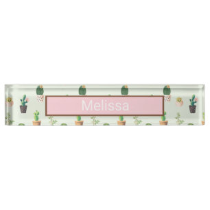 Cactus Print Desk Name Plate