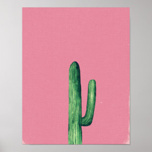 Cactus print. Plants on pink art illustration Poster