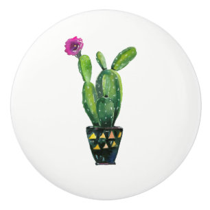Cactus Purple Flower Boho Rustic Southwestern Ceramic Knob