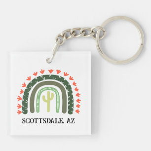 Cactus Rainbow custom text Modern Desert Key Ring