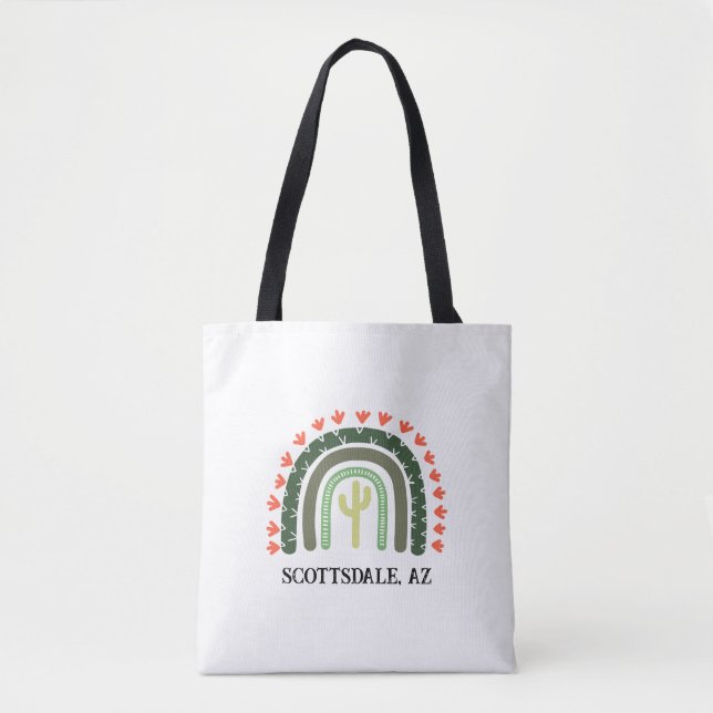 Cactus Rainbow LOCATION Orange Green Modern Fun Tote Bag (Front)