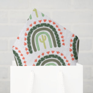 Cactus Rainbow Orange Green White Modern Desert Tissue Paper