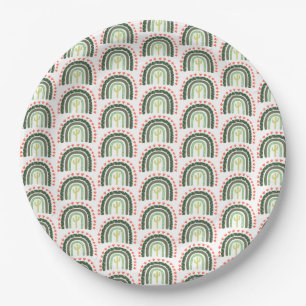 Cactus Rainbow Orange Green White Modern Fun Paper Plate