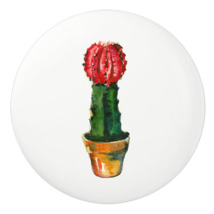 Cactus Red Green Plant Boho Rustic Southwestern Ceramic Knob