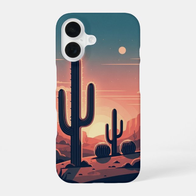 Cactus Rétro au Coucher du Soleil iPhone 16 Case (Back)