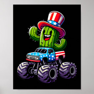 Cactus Riding Monster Truck 4th Of July Poster