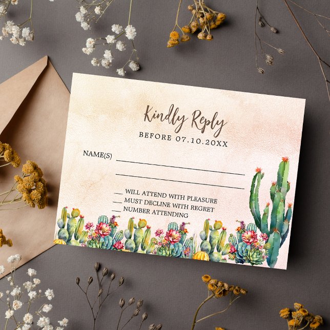 Cactus rose gold rustic wedding response RSVP Card (Creator Uploaded)