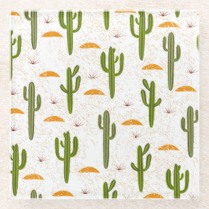 Cactus Sand: Mexican Style Seamless. Glass Coaster