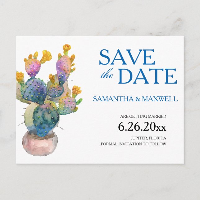 Cactus Save The Date Wedding Announcement Postcard (Front)