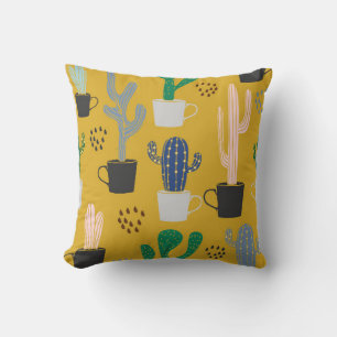 Cactus seamless pattern background. Hand drawn col Cushion