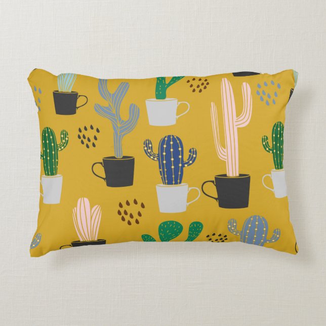 Cactus seamless pattern background. Hand drawn col Decorative Cushion (Front)