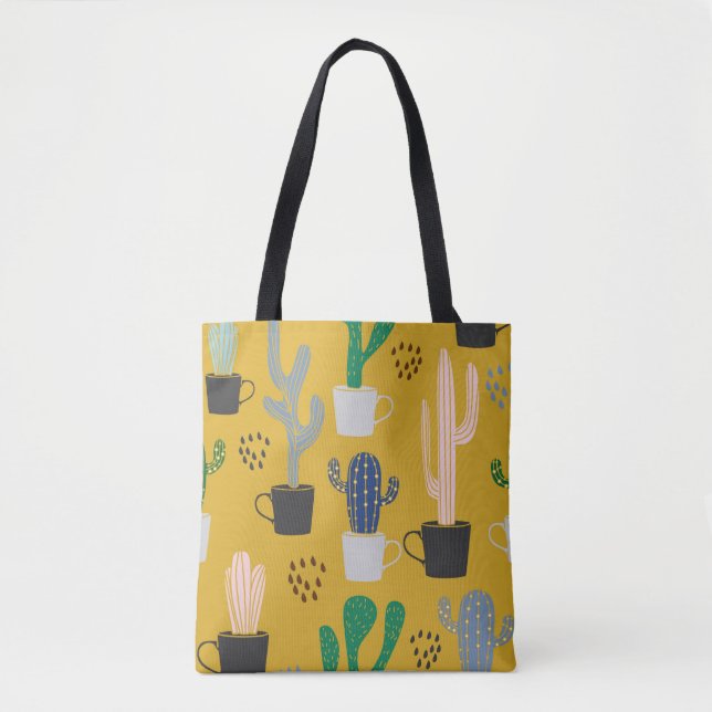 Cactus seamless pattern background. Hand drawn col Tote Bag (Front)