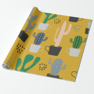 Cactus seamless pattern background. Hand drawn col Wrapping Paper