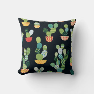 Cactus seamless pattern in patchwork style with pl cushion