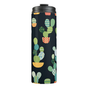 Cactus seamless pattern in patchwork style with pl thermal tumbler
