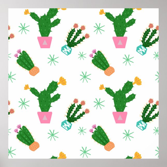 Cactus seamless vintage pattern,  repeated ornamen poster (Front)