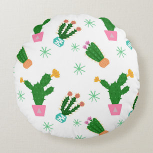 Cactus seamless vintage pattern, repeated ornamen round cushion