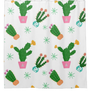 Cactus seamless vintage pattern, repeated ornamen shower curtain