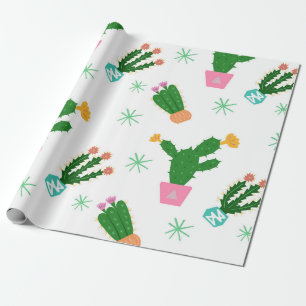 Cactus seamless vintage pattern, repeated ornamen wrapping paper
