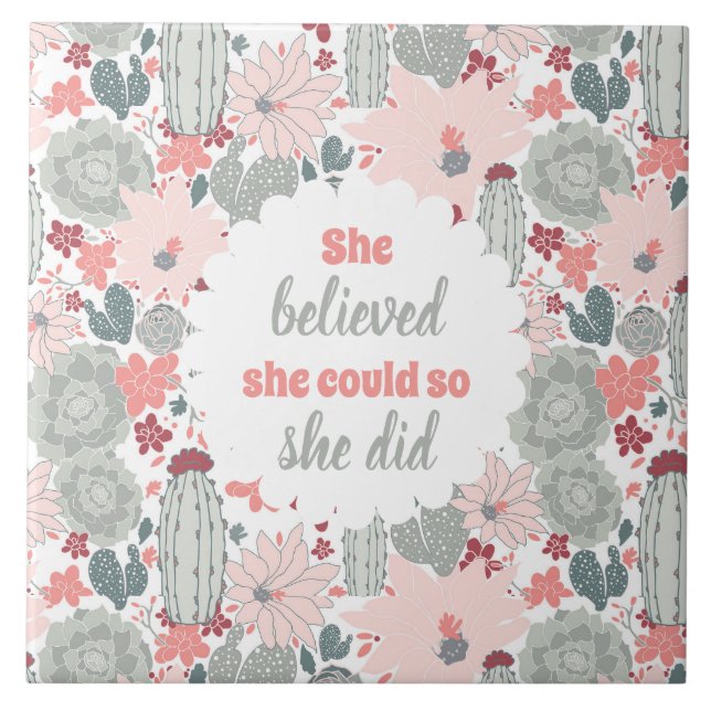 Cactus She Believed She Could So She Did Tile (Front)