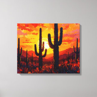 Cactus Silhouettes Premium Wrapped Canvas Wall Art