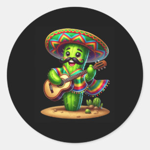 Cactus Sombrero Guitar Cinco De Mayo Boys Kids Men Classic Round Sticker
