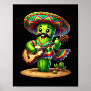 Cactus Sombrero Guitar Cinco De Mayo Boys Kids Men Poster