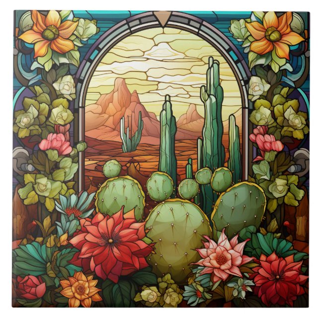Cactus Stained Glass  Tile (Front)
