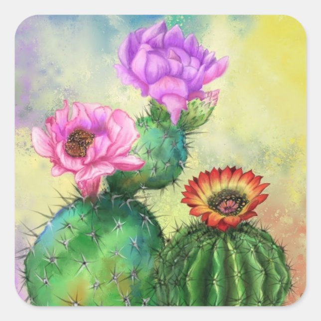 Cactus Sticker Beautiful Colour Flowers (Front)